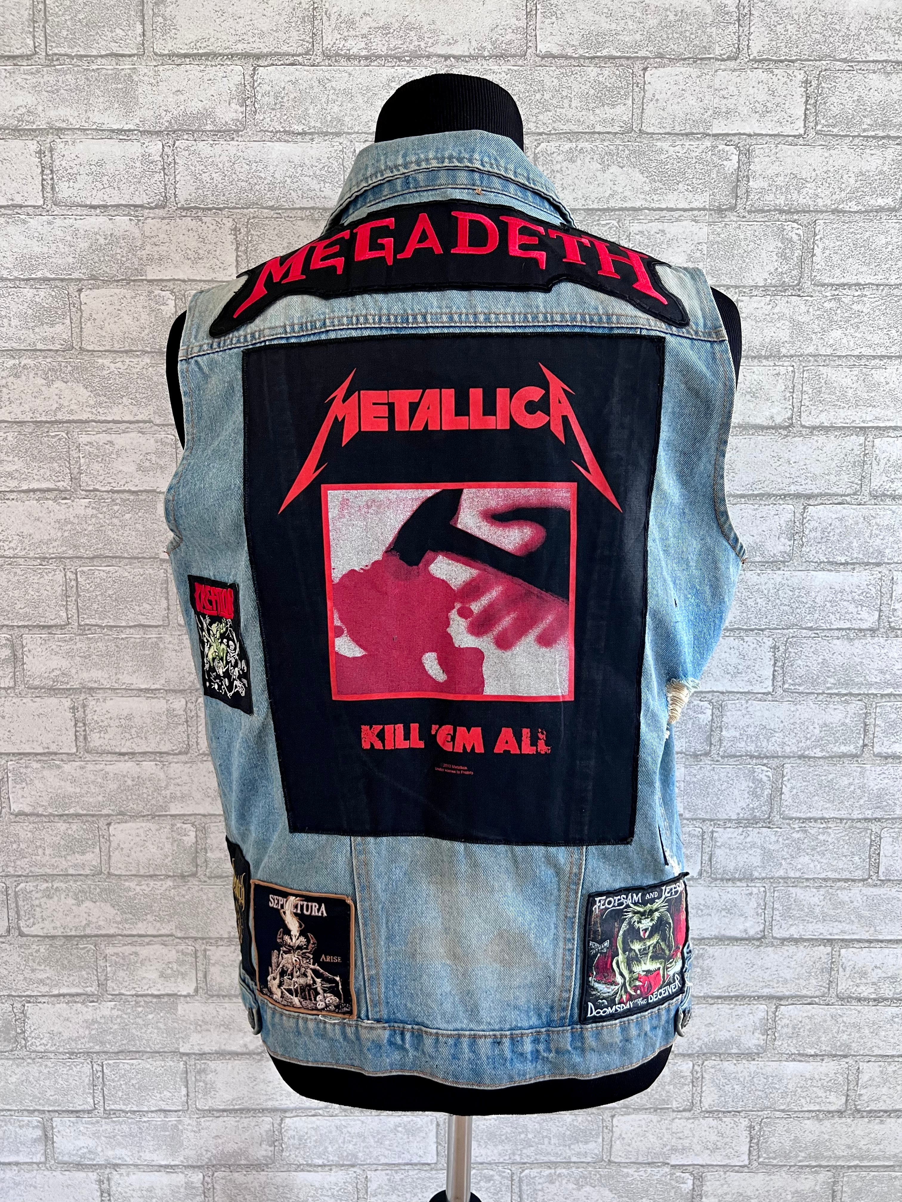 Vintage Denim Jacket with Megadeath, Metallica and other patches 