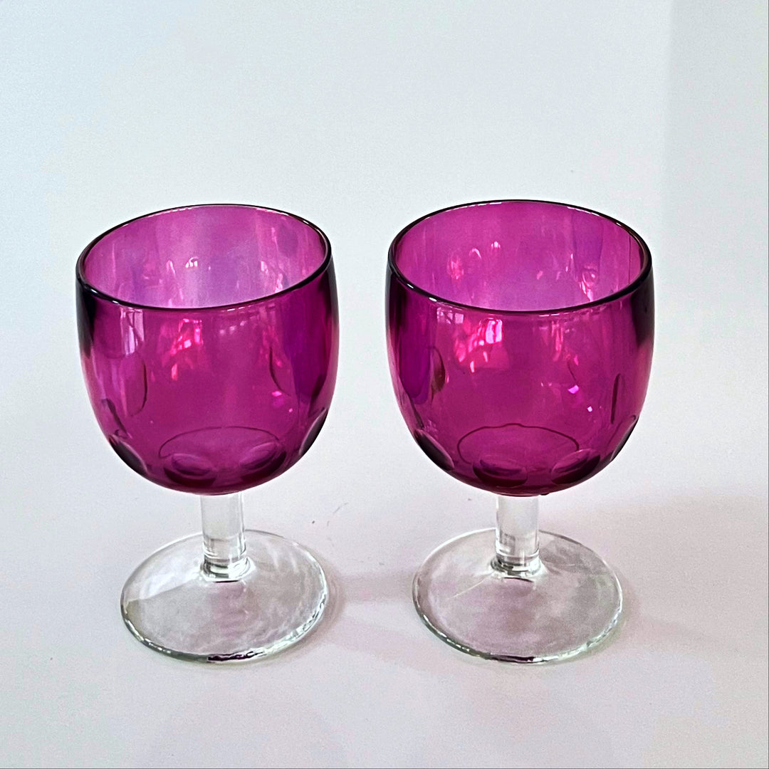 Vintage Large Pink Set Of 5 Textured Wine Glasses