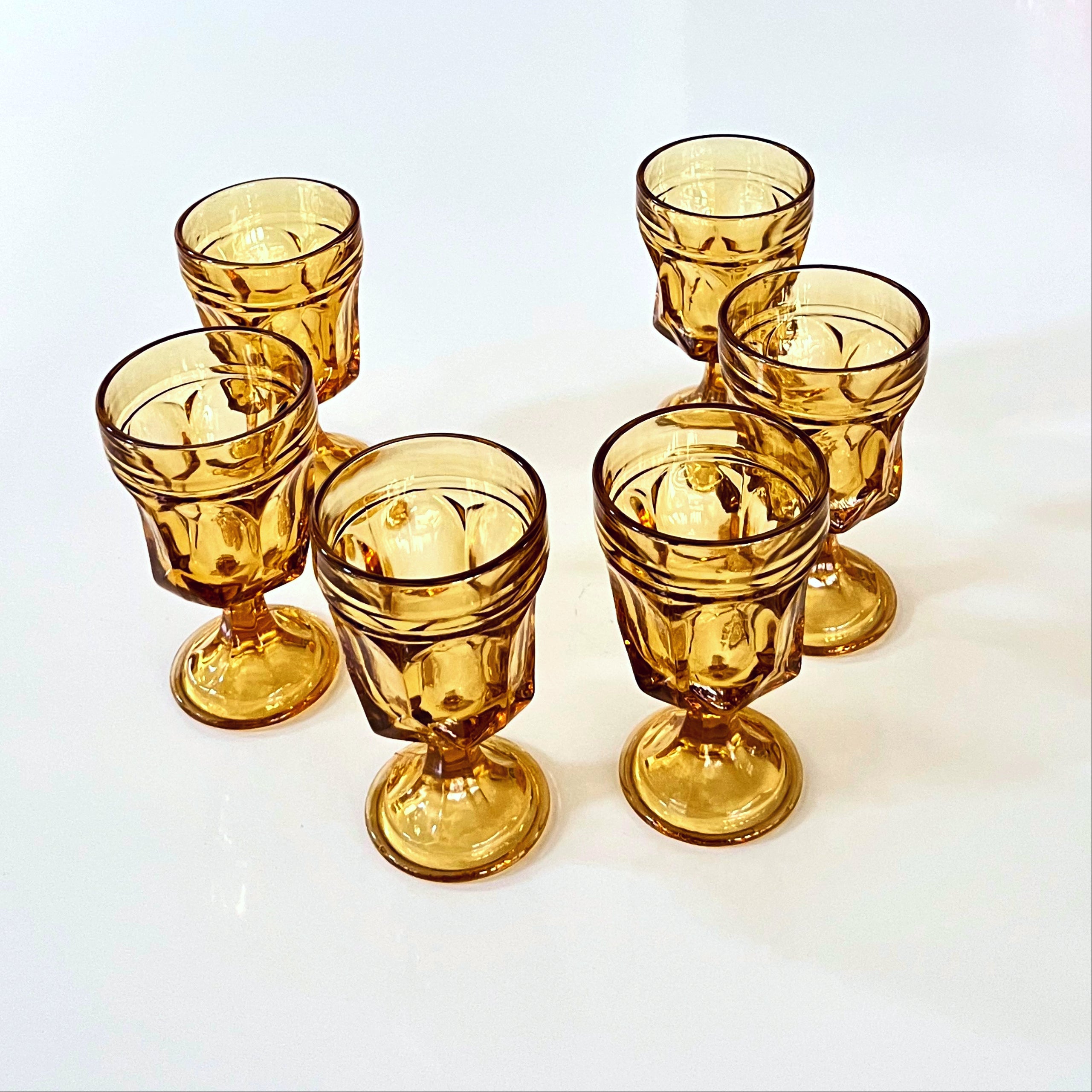 Vintage Anchor Hocking Fairfield Amber Wine Goblets Amber set of 6