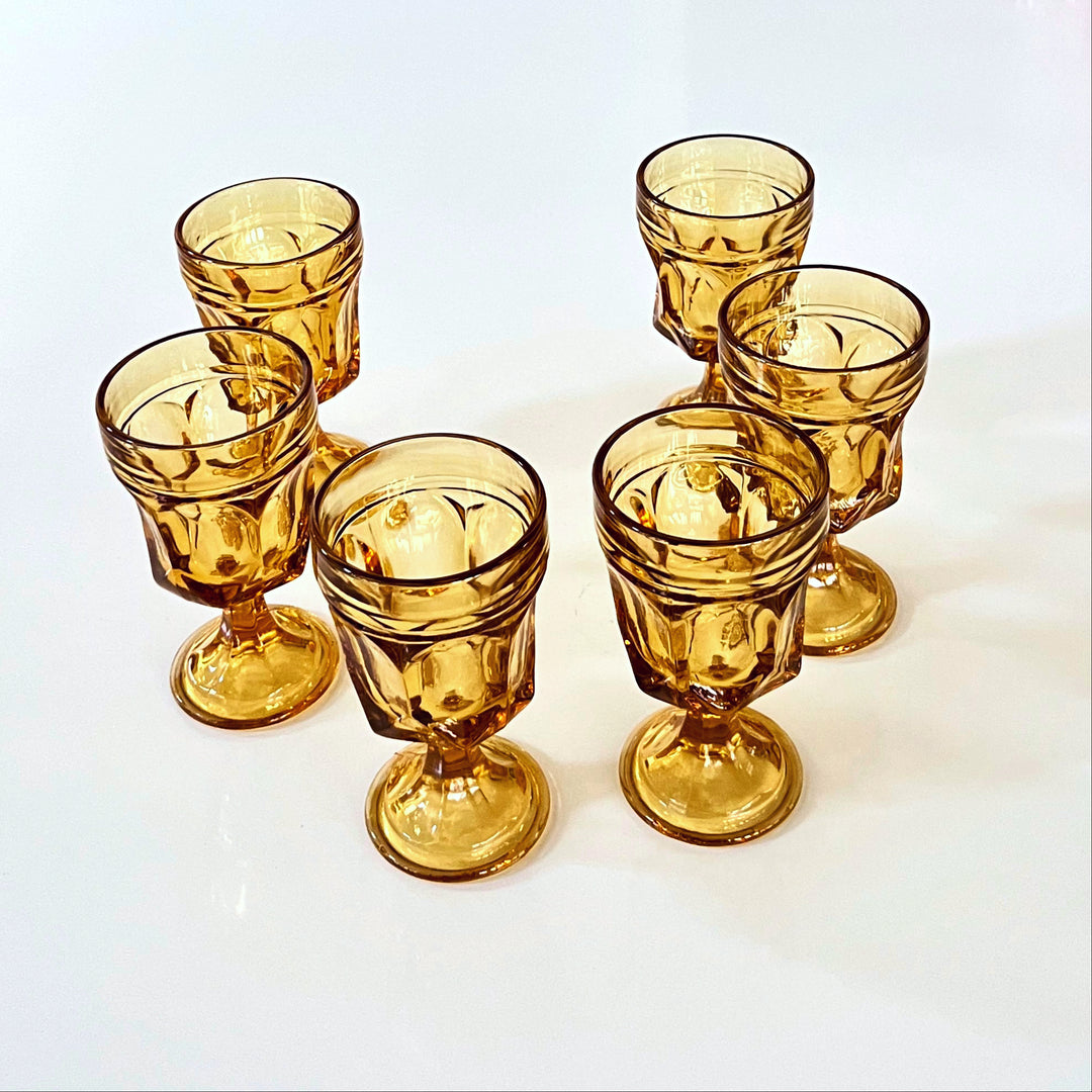 Vintage Anchor Hocking Fairfield Amber Wine Goblets Amber set of 6 Glasses