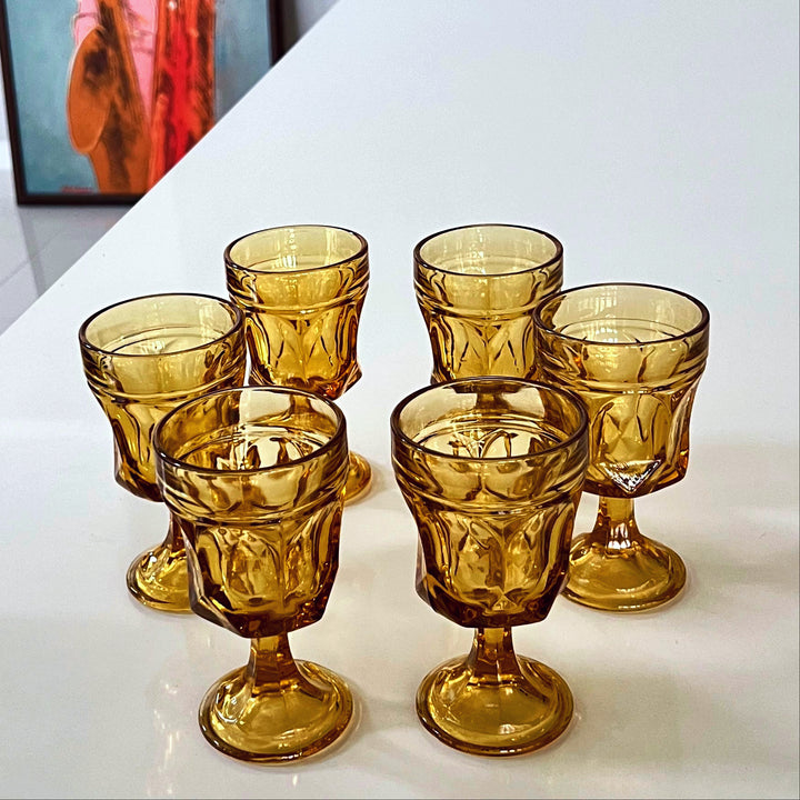 Vintage Anchor Hocking Fairfield Amber Wine Goblets Amber set of 6 Glasses