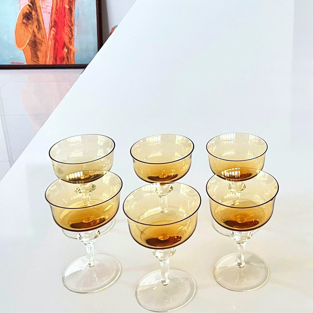 Vintage MCM Denby Amber Champagne Set Of 6 glasses