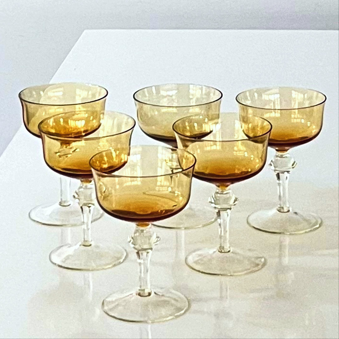 Vintage MCM Denby Amber Champagne Set Of 6 glasses