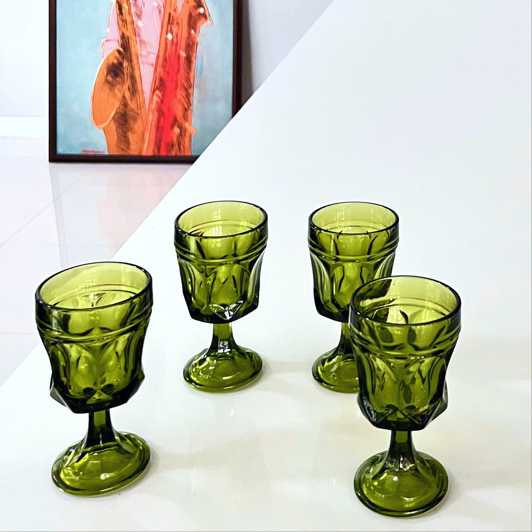 Vintage Fairfield Avocado Green glass set 6 Glasses