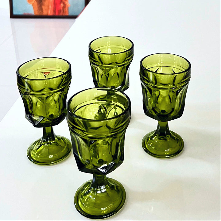 Vintage Fairfield Avocado Green glass set 6 Glasses