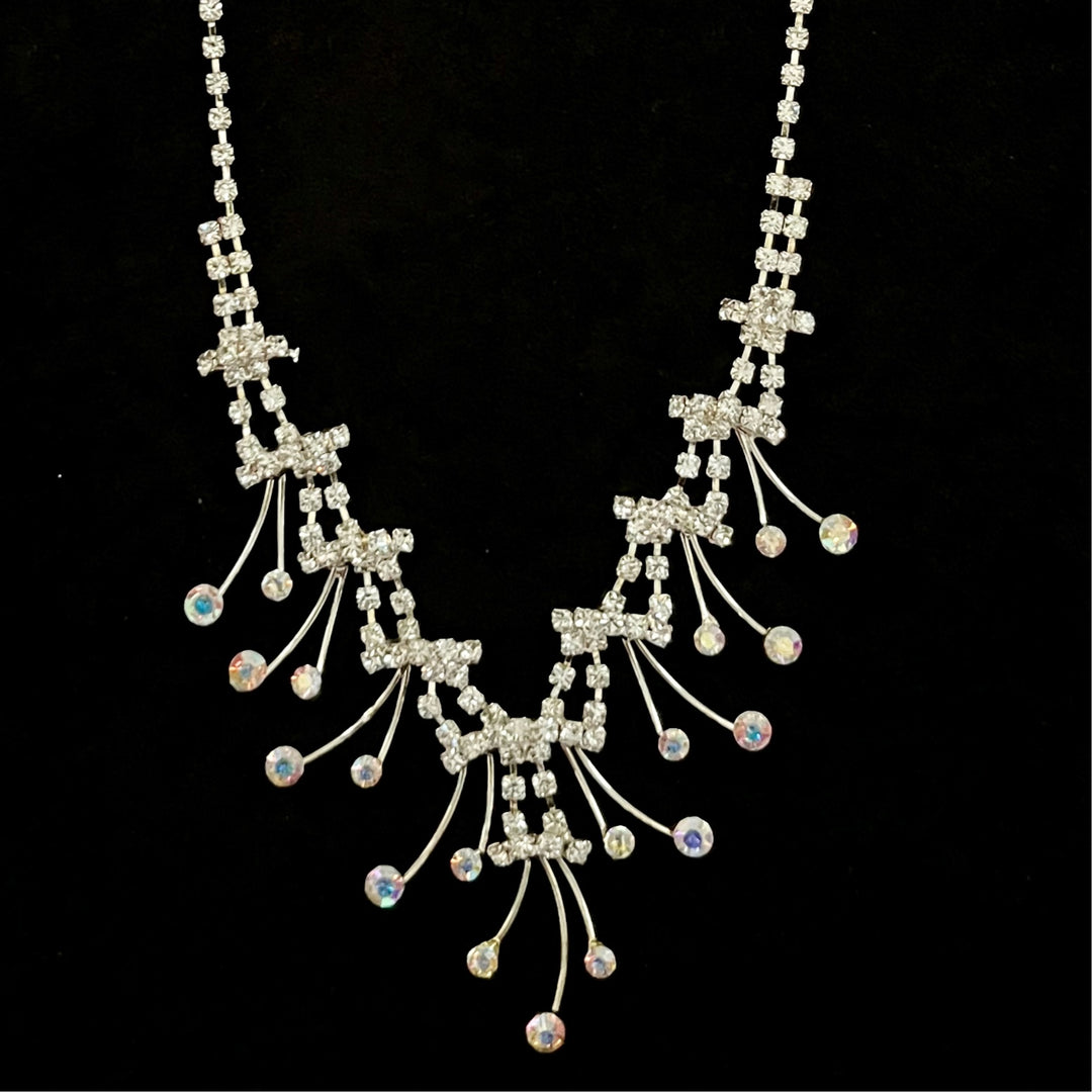 Vintage Rhinestone Silver Tone Necklace