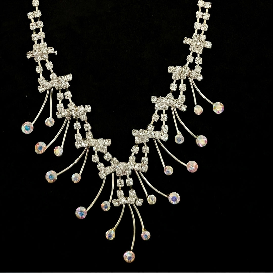 Vintage Rhinestone Silver Tone Necklace