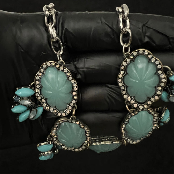 Vintage Turquoise and Rhinestone Silver Tone Necklace