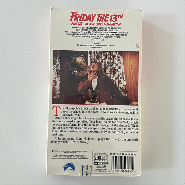 Sealed 1990 First Release Friday The 13th part VIII Jason Takes Manhattan Watermark VHS