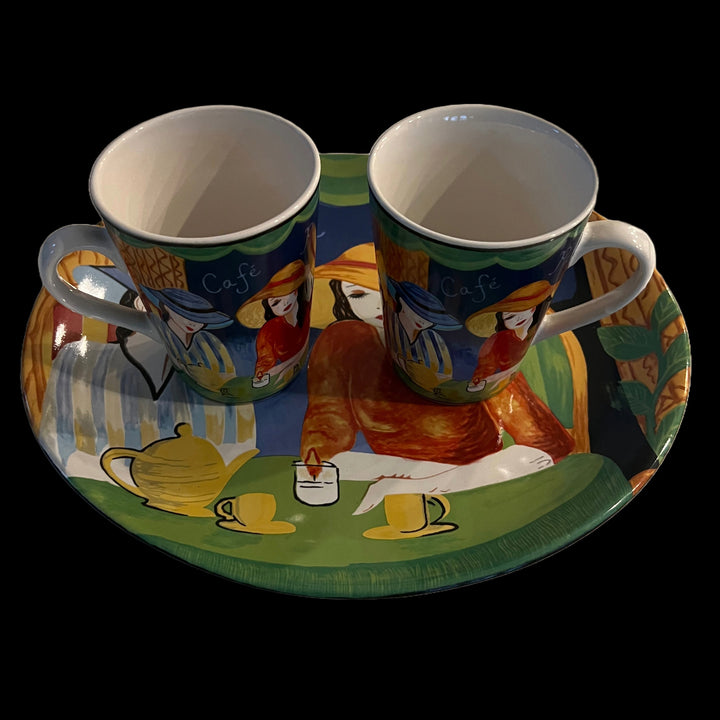 Vintage 1994 Paris Sango serving platter with two mugs