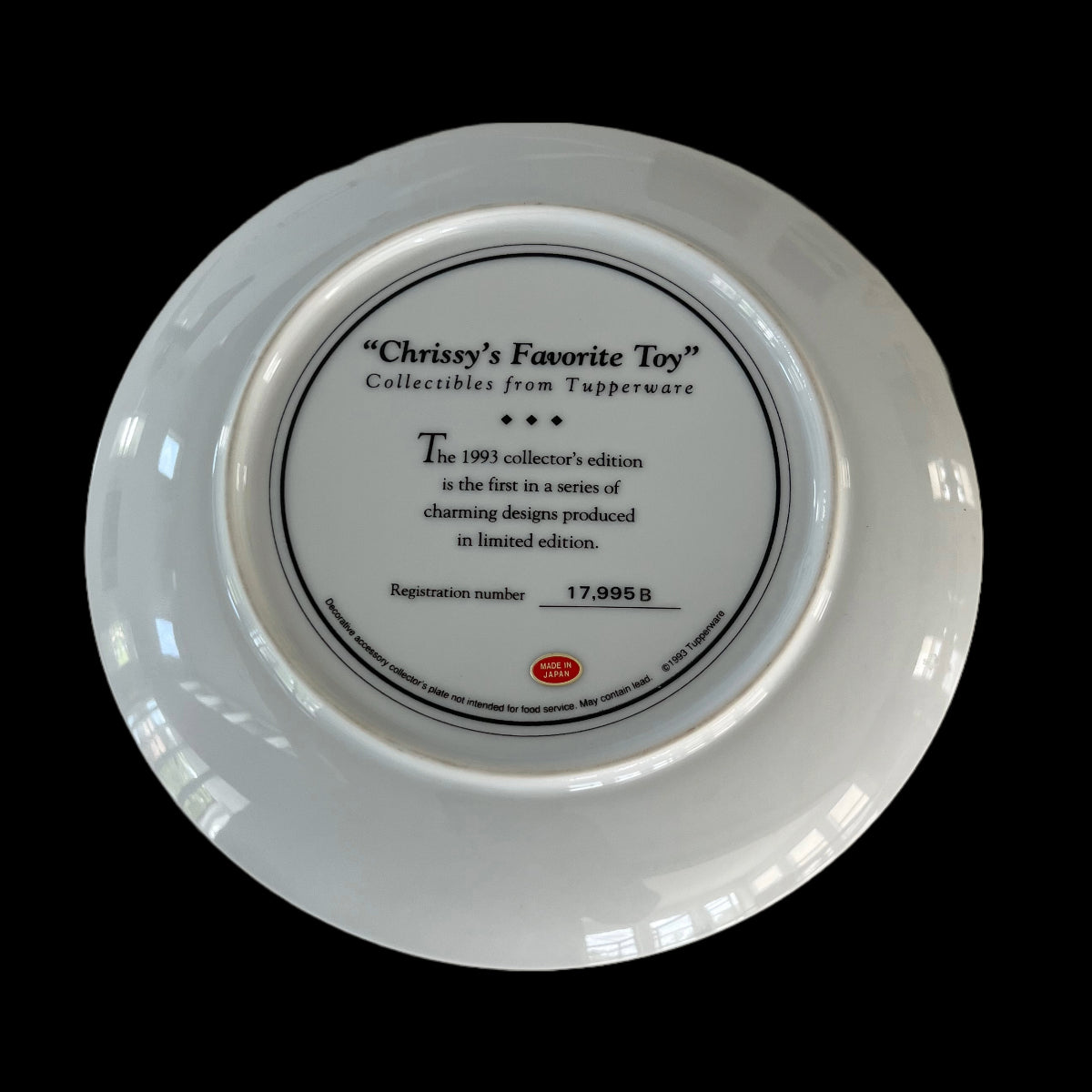 Vintage 1993 Collectibles from Tupperware Plate "Chrissy's Favorite Toy"