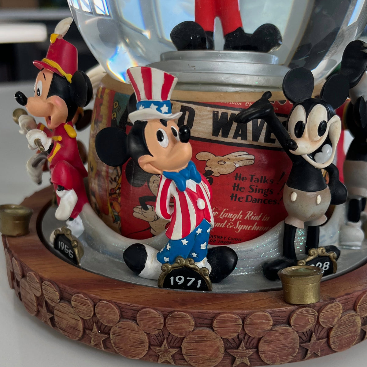 VTG Disney Mickey Mouse March Timeline 1928-1971 Snow Globe