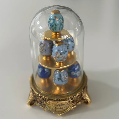 Vintage Franklin Mint House of Faberge Sapphire Garden With 8 Faberge Eggs.