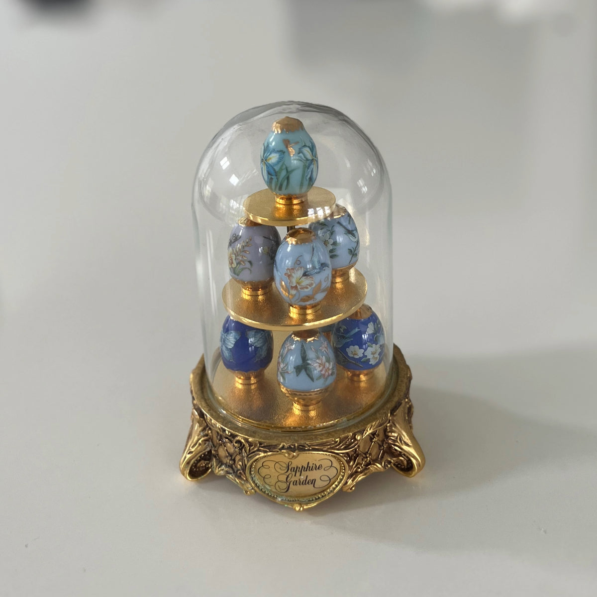 Vintage Franklin Mint House of Faberge Sapphire Garden With 8 Faberge Eggs.