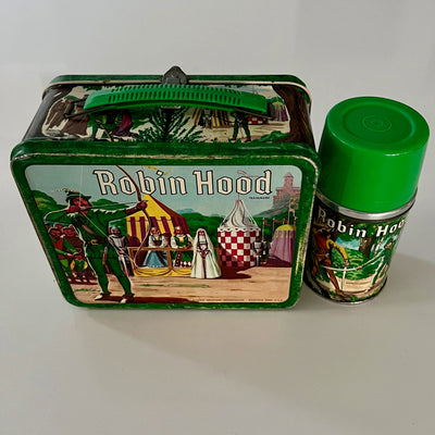 Rare Vintage 1956 Robin Hood Lunch Box with Thermos