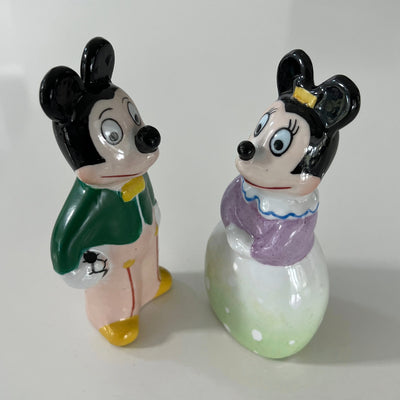 Rare VTG 2 Piece 1930-1950s Mickey with Soccer Ball and Minnie Ceramic Figurine