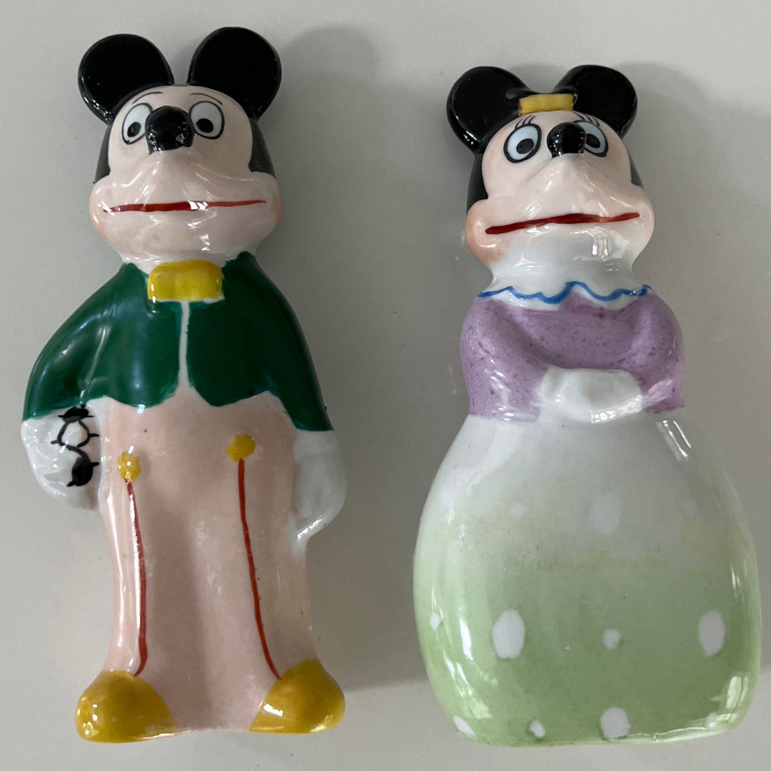 Rare VTG 2 Piece 1930-1950s Mickey with Soccer Ball and Minnie Ceramic Figurine