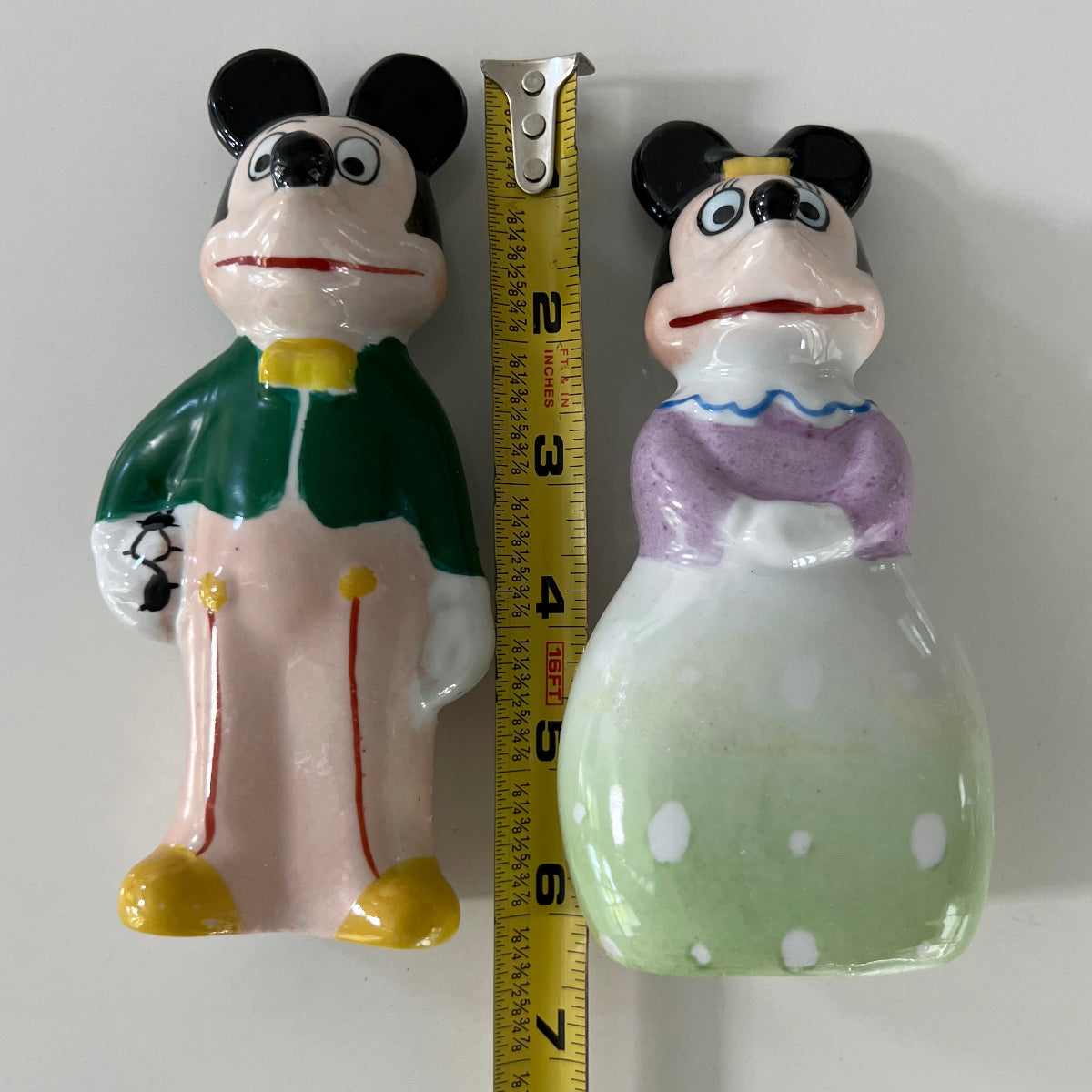 Rare VTG 2 Piece 1930-1950s Mickey with Soccer Ball and Minnie Ceramic Figurine