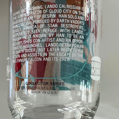 Vintage 1980 Burger King Empire Strikes Back Lando Calrissian Collectible Drinking Glass