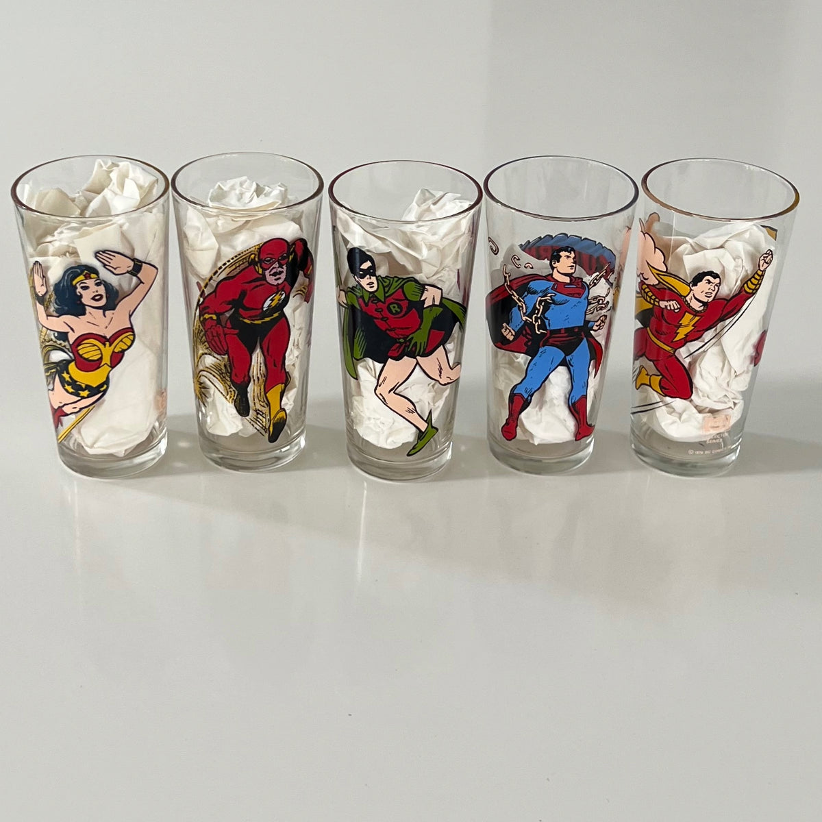 Vintage 1970s Pepsi DC Comics Collectible Glass Set 5 glasses