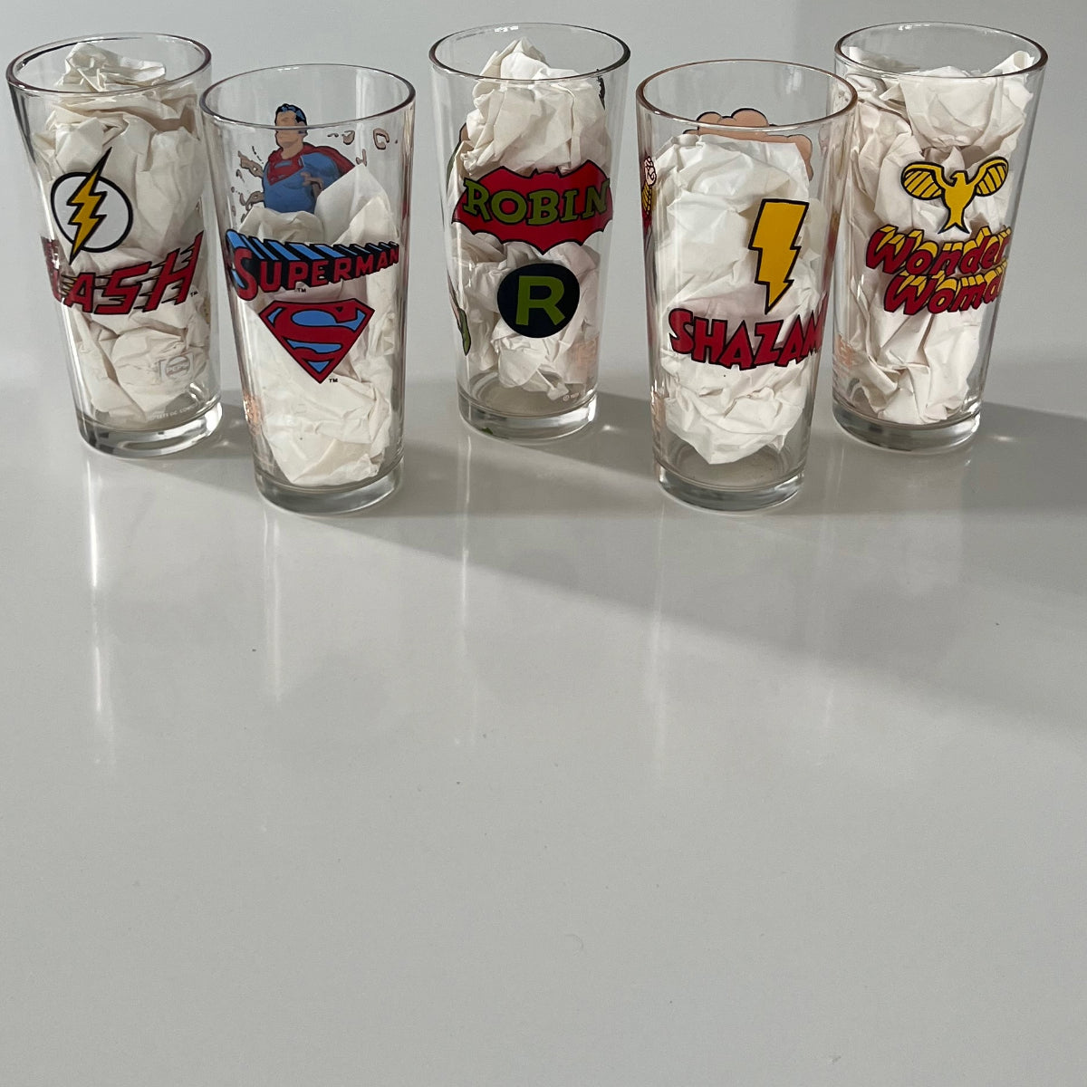 Vintage 1970s Pepsi DC Comics Collectible Glass Set 5 glasses