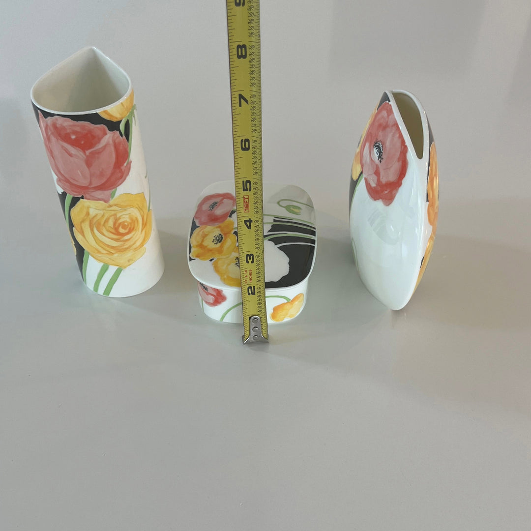 VTG Mikasa Bone China Art Deco Vase Set Three Piece Lot