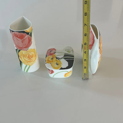 VTG Mikasa Bone China Art Deco Vase Set Three Piece Lot