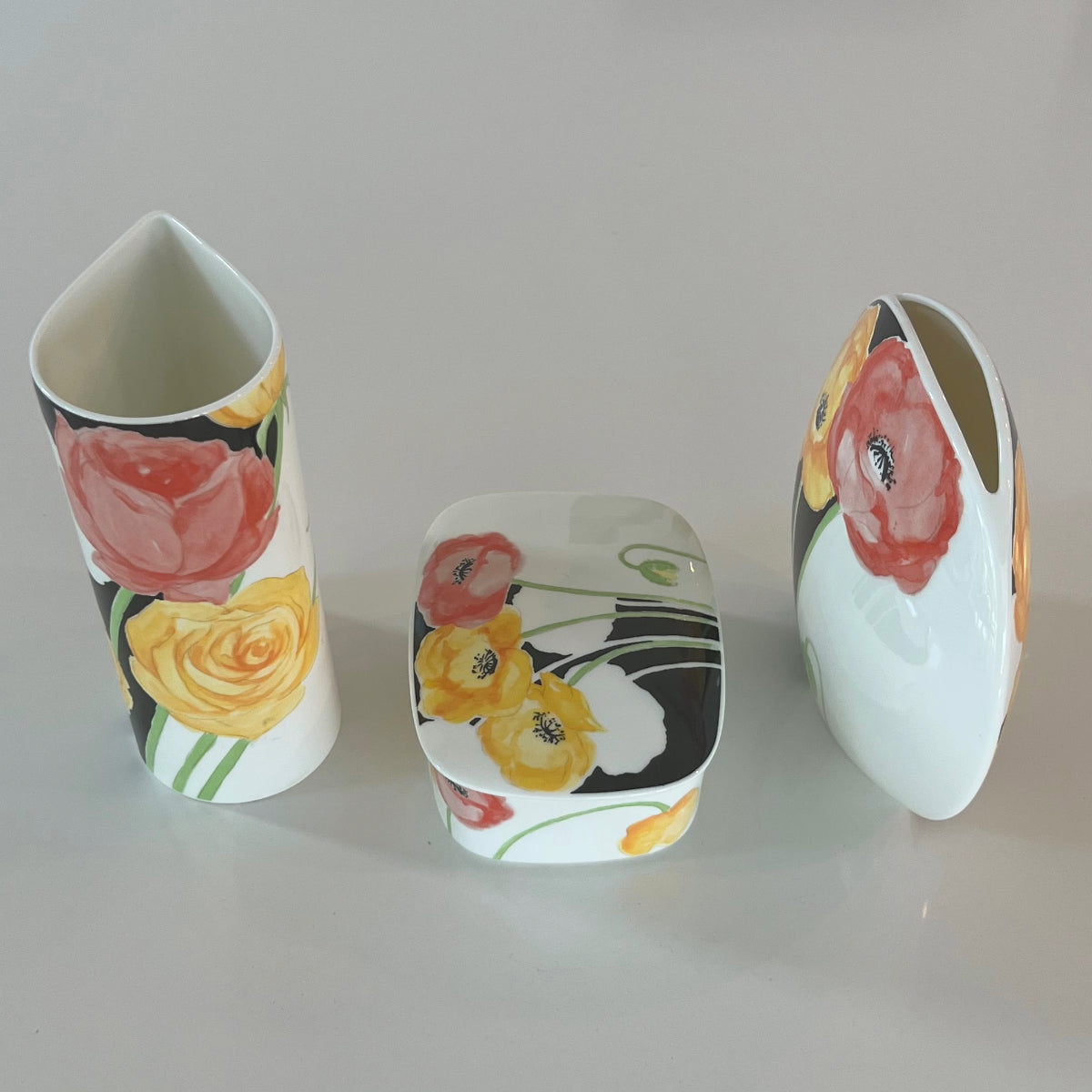 VTG Mikasa Bone China Art Deco Vase Set Three Piece Lot