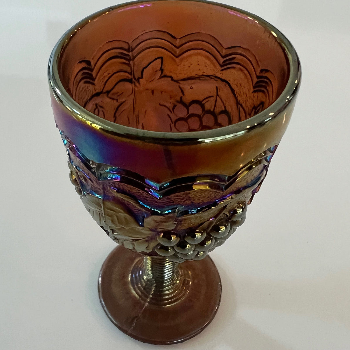 Vintage Seven Piece Carnival Imperial Purple Amethyst Decanter Glass With Grape Accent