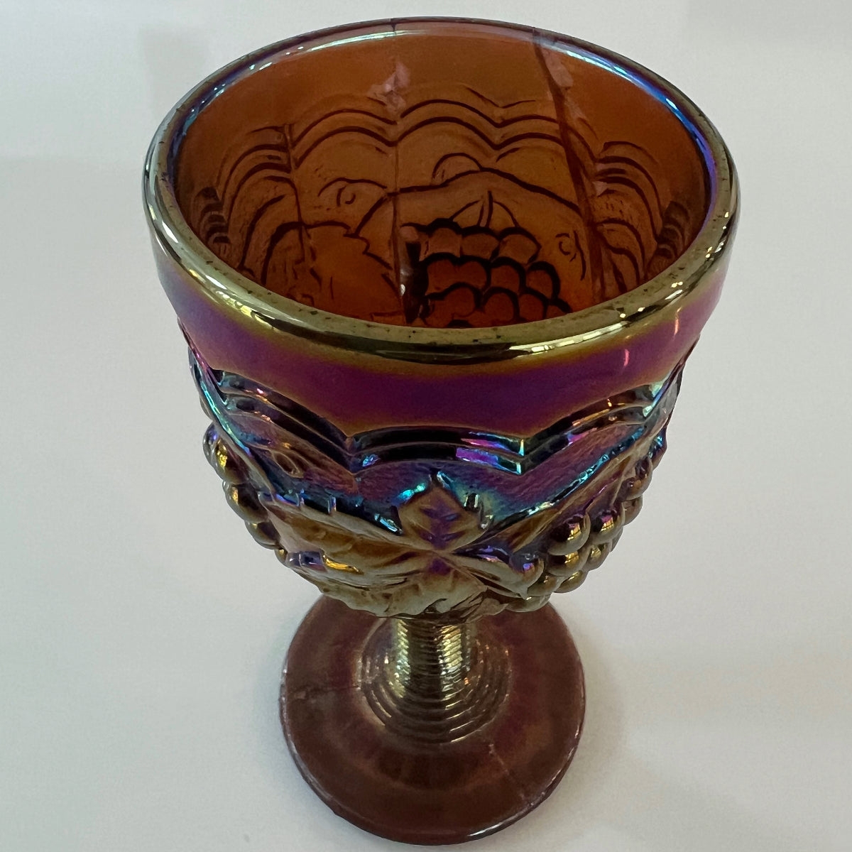Vintage Seven Piece Carnival Imperial Purple Amethyst Decanter Glass With Grape Accent