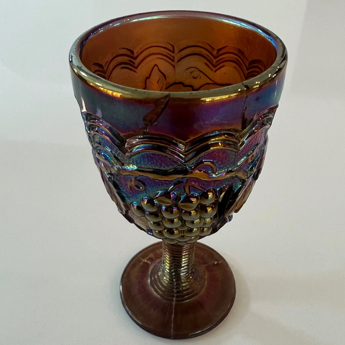 Vintage Seven Piece Carnival Imperial Purple Amethyst Decanter Glass With Grape Accent