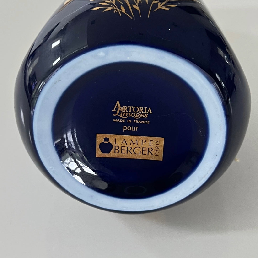 Vintage Artoria Limoges Cobalt Blue and Gold Pocelain Decor Main Lampe Berger Oil Fragrance Made in France