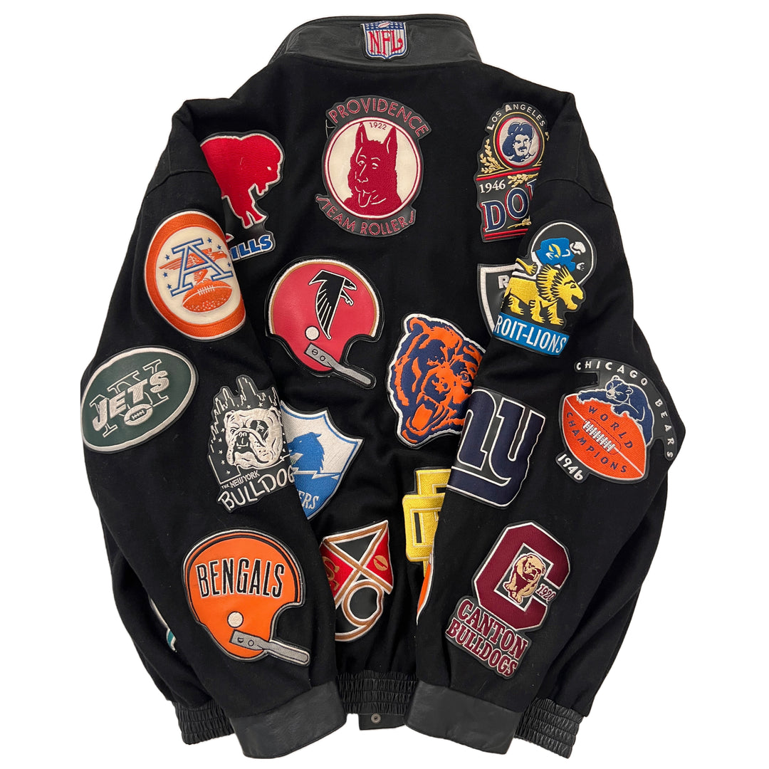 Vintage Jeff Hamilton, Rebook, NFL patch wool and leather jacket.