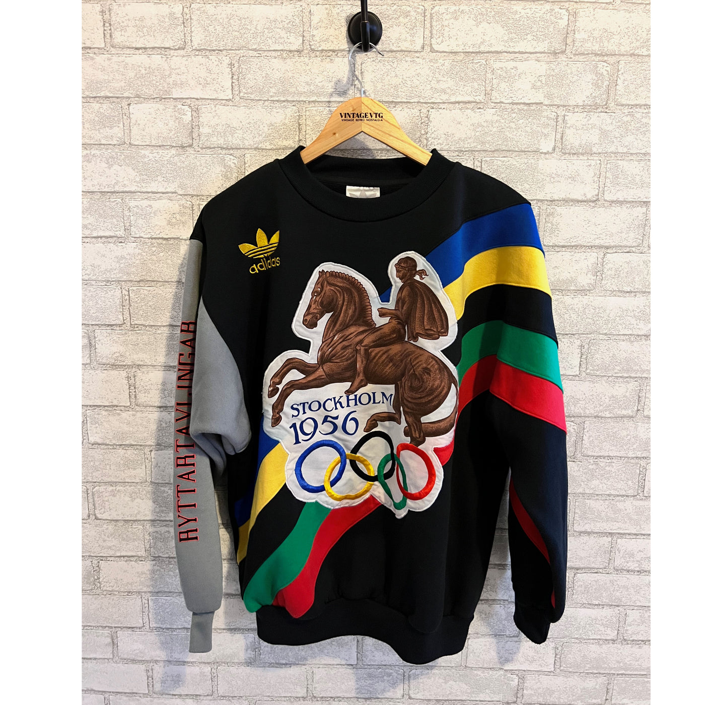 Rare vintage 80s Adidas trefoil Stockholm 1956 Olympics sweatshirt