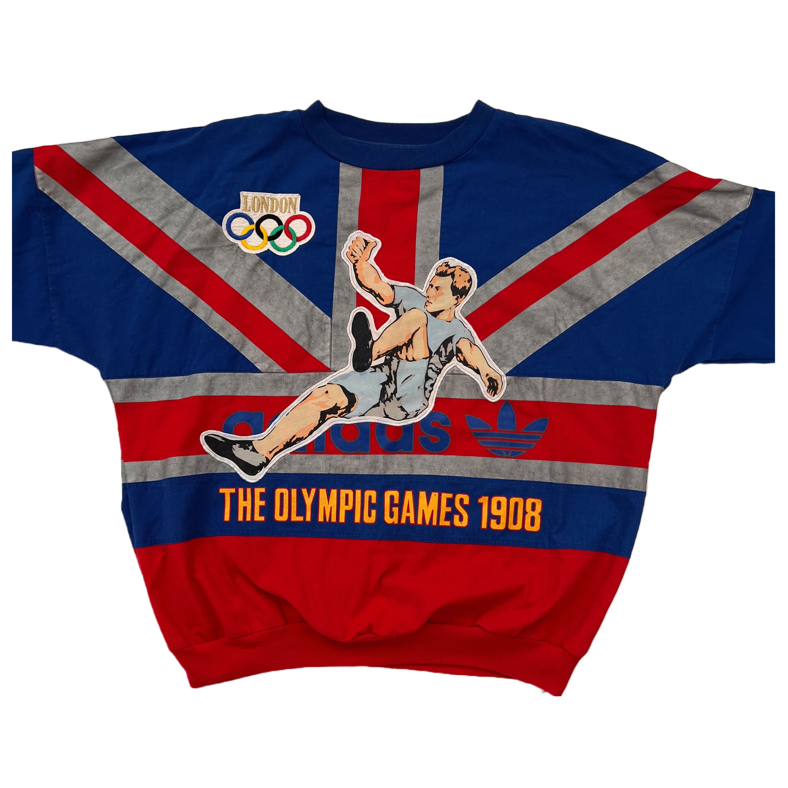 Rare Vintage 80s Adidas 1908 1948 London Olympics Men's Pullover  sweatshirt. Blue and red. Large