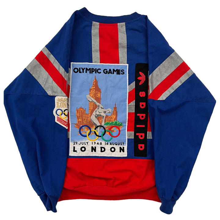 Rare Vintage 80s Adidas 1908 1948 London Olympics Men's Pullover sweatshirt. Blue and red. Large