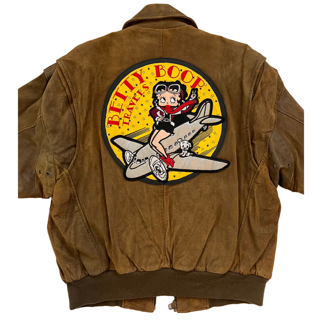 Vintage 90s American Toons Betty Boop leather flight Bomber Jacket. Large