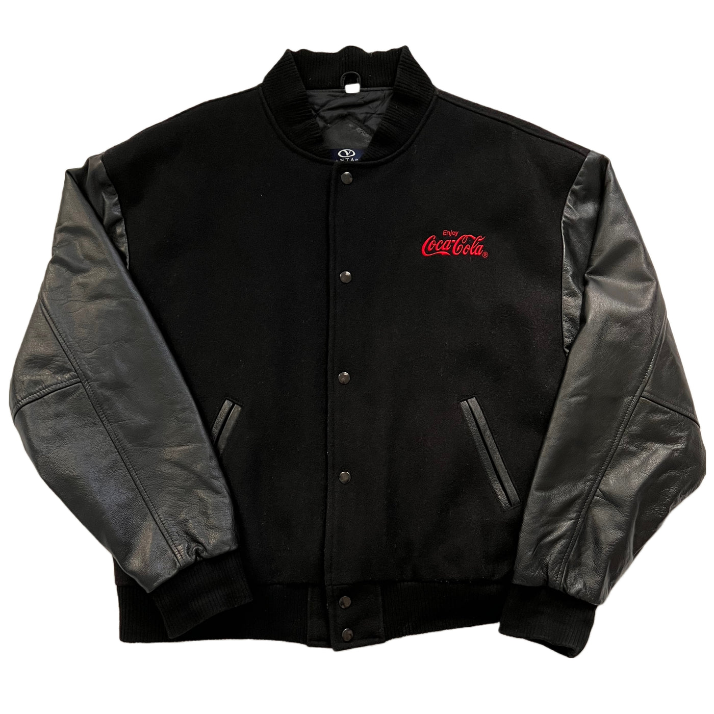 Vintage Black Wool & Leather Coca Cola Letterman Style Jacket. Medium