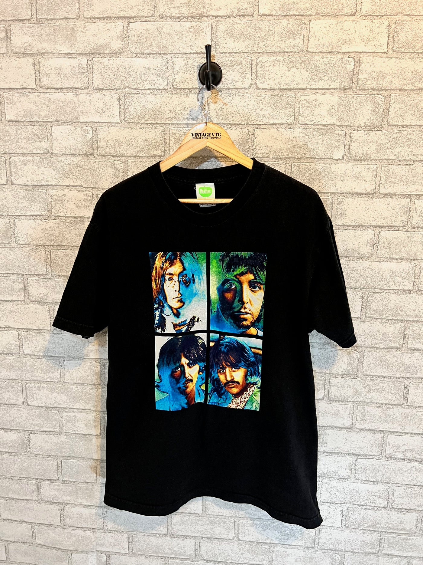 Rare vintage Beatles Psychedelic Faces Black T-shirt. Large