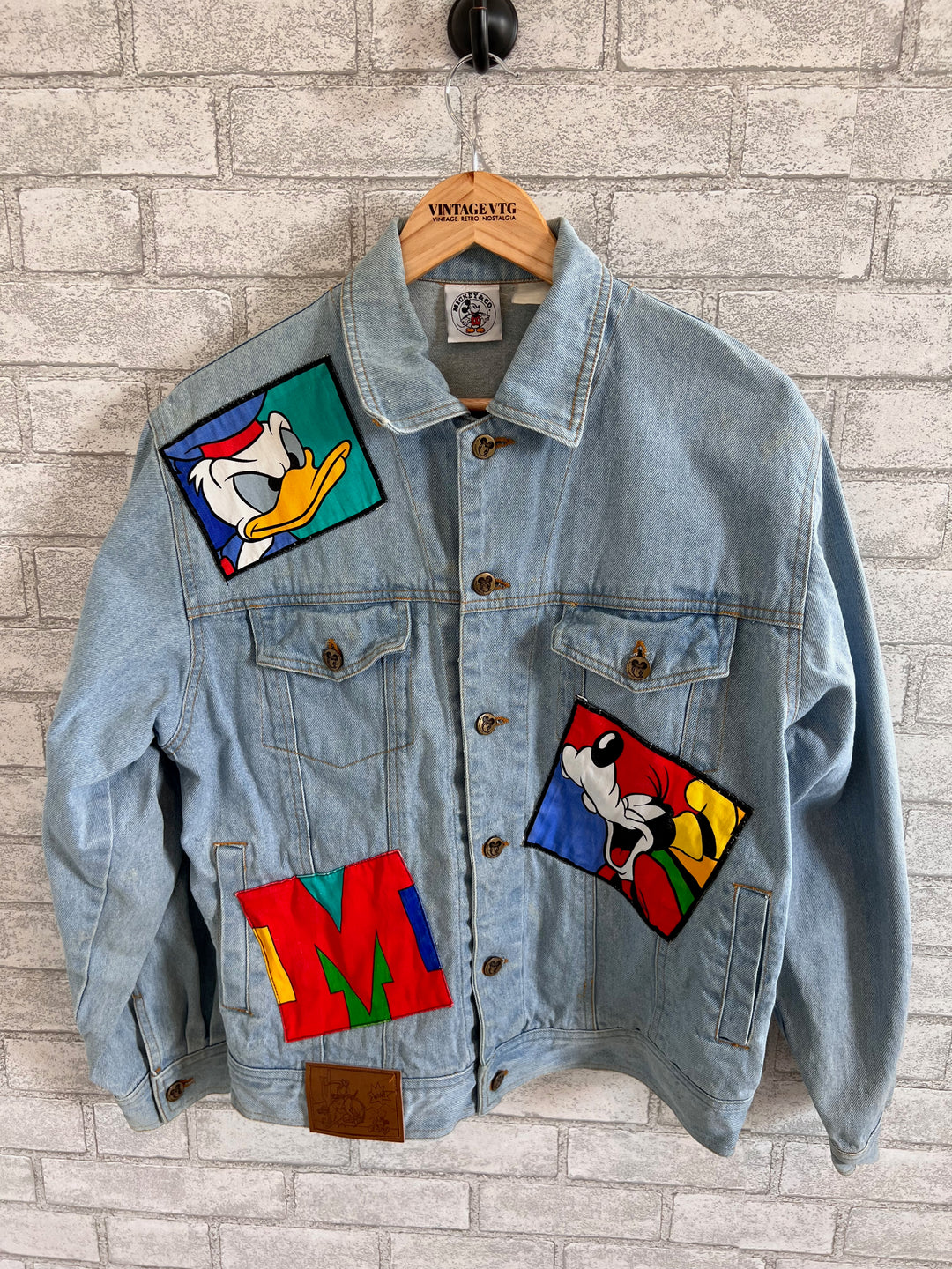 Rare vintage Mickey & Co Denim patch Jacket. Mickey, Donald and Goofy