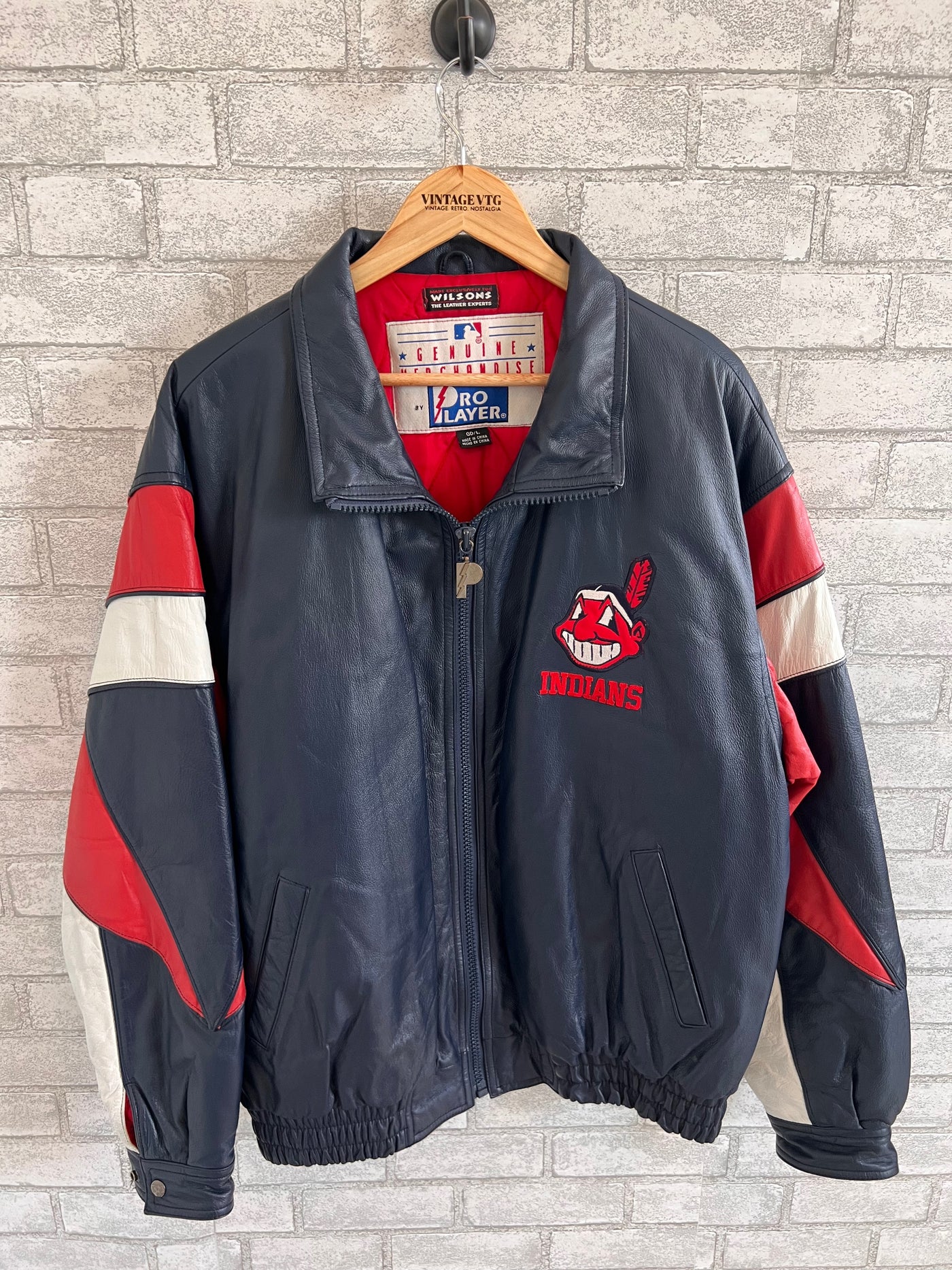Vintage Blue Wilsons Pro Player Leather Cleveland Indians Jacket. Large