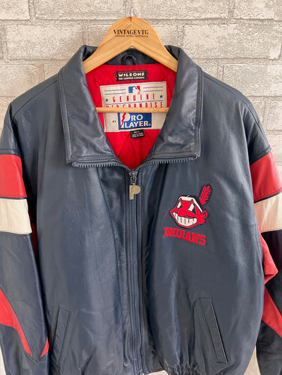 Vintage Blue Wilsons Pro Player Leather Cleveland Indians Jacket. Large