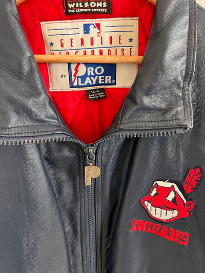 Vintage Blue Wilsons Pro Player Leather Cleveland Indians Jacket. Large