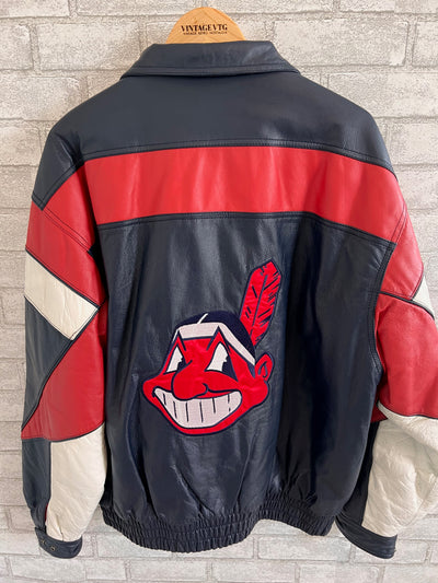 Vintage Blue Wilsons Pro Player Leather Cleveland Indians Jacket. Large