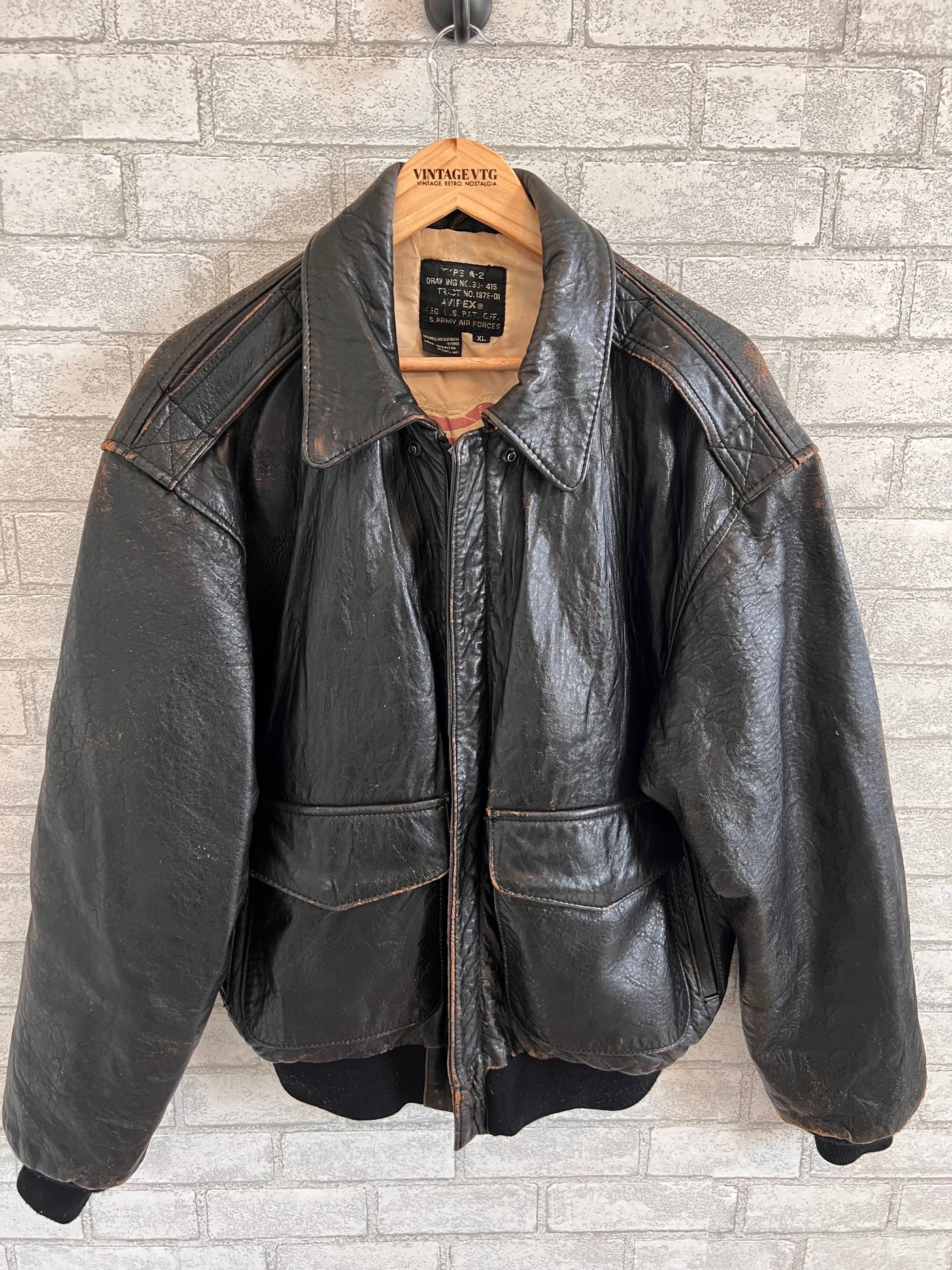 Vintage 89 Avirex A-2 Leather Flight Bomber Jacket Large Stars