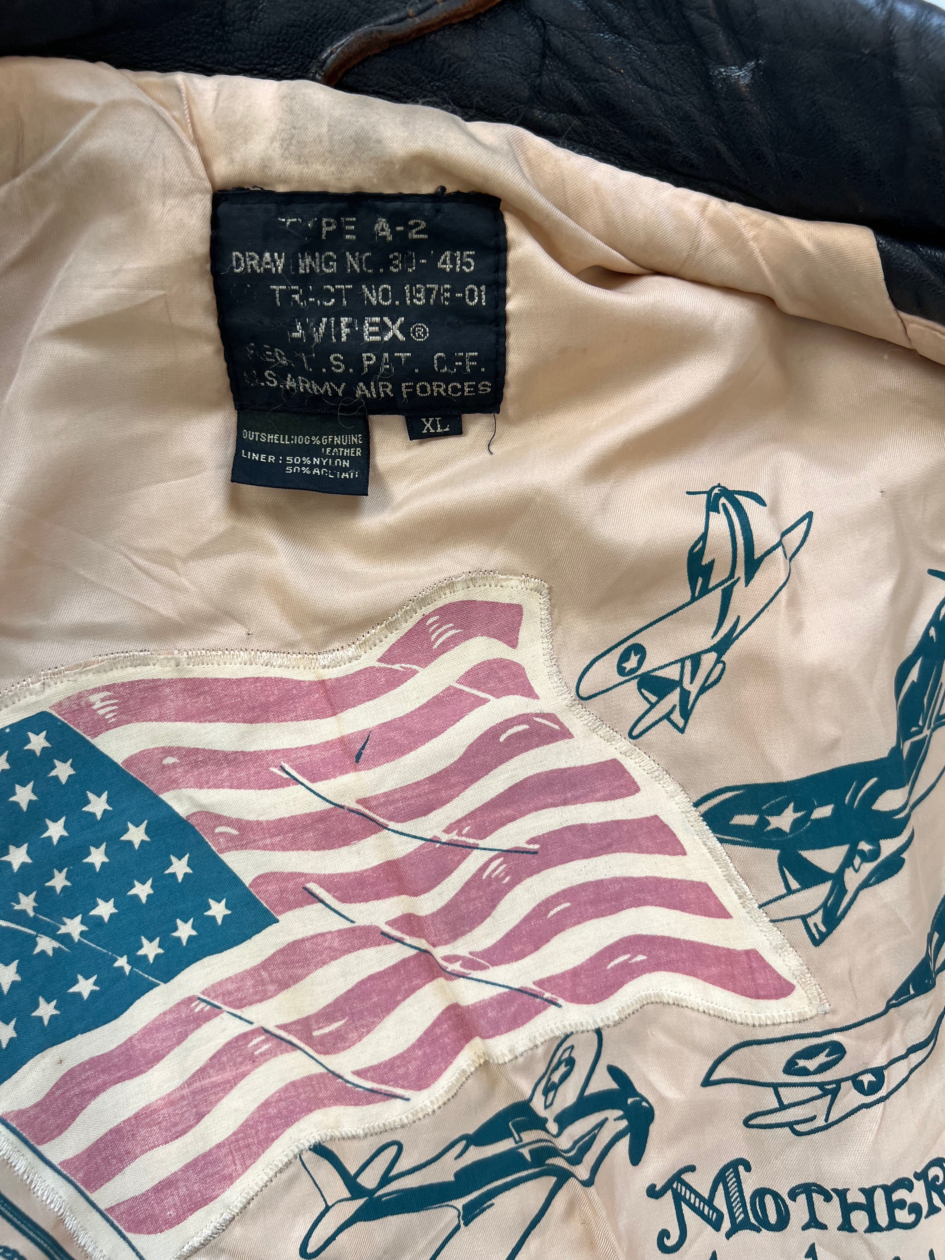 Vintage 89 Avirex A-2 Leather Flight Bomber Jacket Large