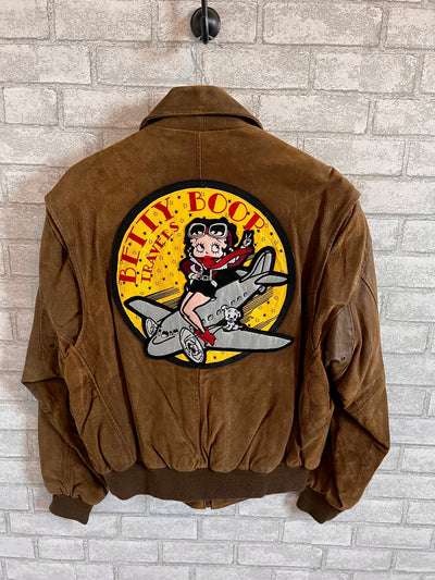 Vintage 90s American Toons Betty Boop leather flight Bomber Jacket. Large