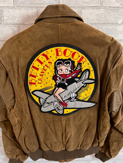 Vintage 90s American Toons Betty Boop leather flight Bomber Jacket. Large