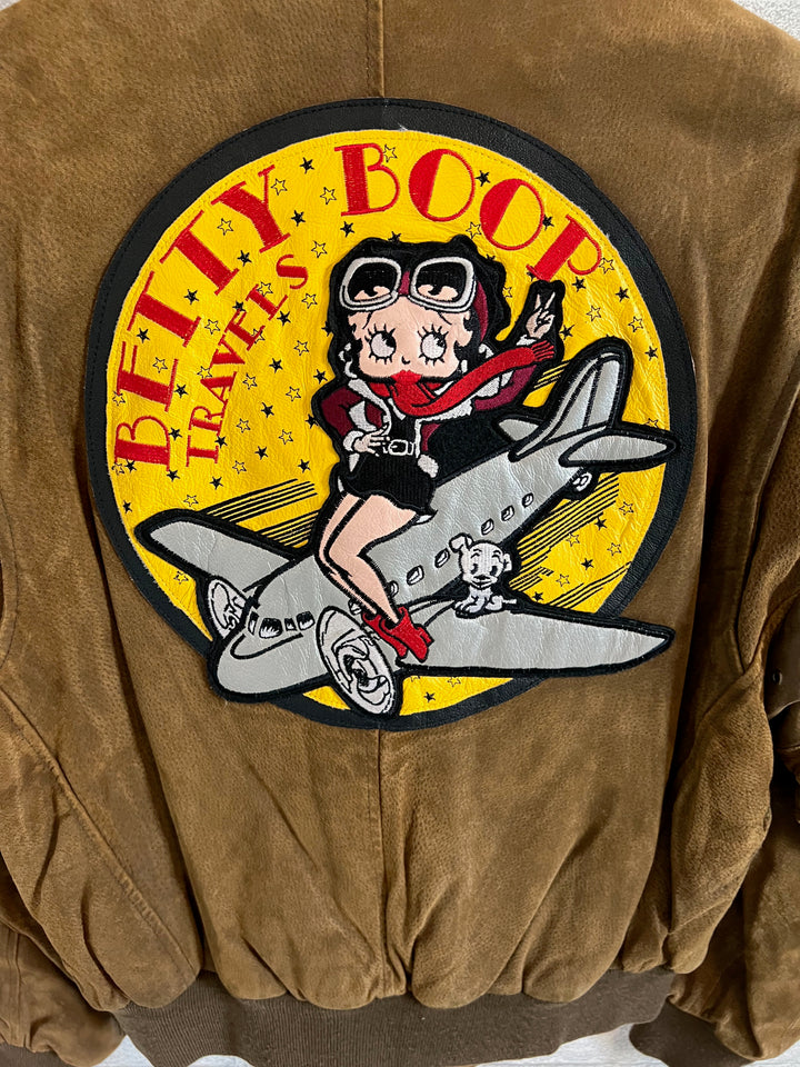 Vintage 90s American Toons Betty Boop leather flight Bomber Jacket. Large