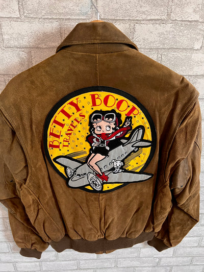 Vintage 90s American Toons Betty Boop leather flight Bomber Jacket. Large